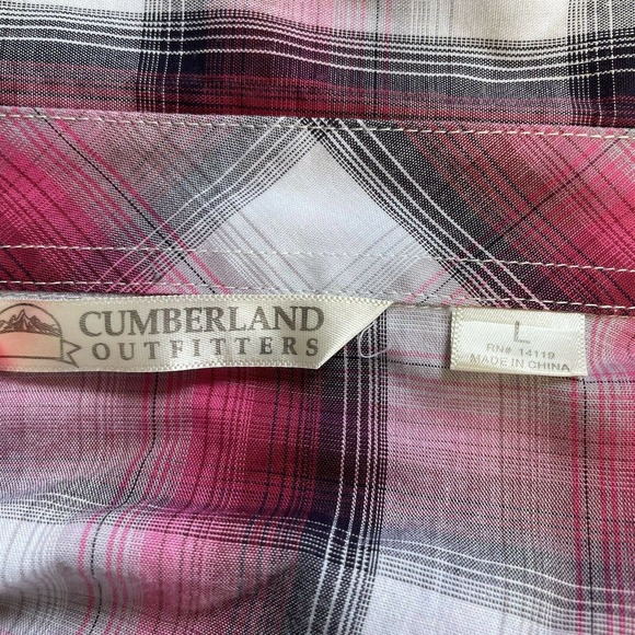 Cumberland Outfitters Women's Shirt Pearl Snap Western Pink Plaid sz Large SS - Picture 2 of 6